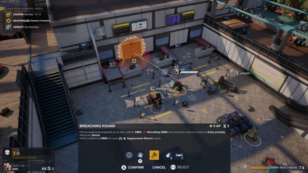 Rainbow Six Tactics Breach round with four operators stacked on a destructible interior